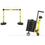 Banner Stakes PL4006 PLUS Cart Package, Yellow “Out of Service” Banner, Includes: 1 Cart, 5 PLUS Stanchions, 5 PLUS Banner Heads, 5 PLUS Bases, Belt Length 15 ft, Suitable for Indoor/Outdoor Use