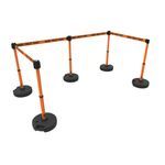Banner Stakes PL4502 PLUS Barrier Set X5, Orange "Danger-Forklift Traffic", Includes: 5 PLUS Stanchions, 5 PLUS Bases, 4 PLUS Banner Head, 1 PLUS Receiver Head, Belt Length 15 ft, Suitable for Indoor/Outdoor Use
