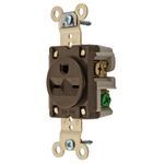 Wiring Device-Kellems HBL5661 Extra Heavy Duty Grounding Single Straight Blade Receptacle, 250 VAC, 15 A, 2 Pole, 3 Wires, Brown