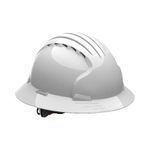 JSP® Evolution® 280-EV6161V-10 Deluxe 6151 Full Brim Standard Vented Hard Hat, Fits Minimum Hat Size: 20-7/8 in, Fits Maximum Hat Size: 25 in, ABS, 6-Point Suspension, ANSI Electrical Class Rating: Class E, ANSI Impact Rating: Type 1, Ratchet Adjustment