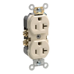 Leviton® BR20-I Straight Blade Receptacle, 125 VAC, 20 A, 2 Pole, 3 Wires, Ivory