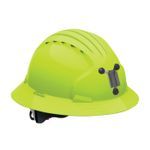 JSP® 280-EV6161M-LY Evolution® 6161M Deluxe Full Brim Non-Vented Mining Hard Hat, HDPE Shell/Non-Corrosive Steel Lamp Bracket, 6-Point Polyester Strap Suspension, ANSI Electrical Class Rating: Class E, ANSI Impact Rating: Type I, Wheel Ratchet Adjustment