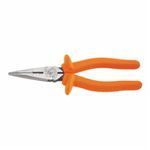 Klein® D203-8N-INS Heavy Duty Side Cut Long Nose Plier, Knurled Jaw, 2-5/16 in Jaw Length, 1 in Jaw Width, Steel Jaw, 8-7/8 in OAL