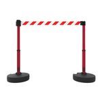 Banner Stakes PL4298 PLUS Barrier Set X2, Red/White Diagonal Stripe, Includes: 2 PLUS Stanchions, 2 PLUS Bases, 1 PLUS Banner Head, 1 PLUS Receiver Head, Belt Length 15 ft, Suitable for Indoor/Outdoor Use