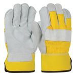 PIP® 500Y/XXXL Unisex General Purpose Gloves, Leather Palm/Work, Gunn Cut with Wing Thumb Style, 3XL, Split Cowhide Leather Palm, Canvas/Split Cowhide Leather, Gray/Yellow, Rubberized Safety Cuff, Uncoated Coating, Cotton Lining