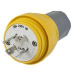 Wiring Device-Kellems Twist-Lock® HBL26W75 Non-Shrouded Watertight Locking Plug, 250 VAC, 20 A, 3 Pole, 4 Wires, Yellow