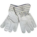 Klein® 40008 Medium-Cuff Multi-Purpose Safety Gloves, Gunn Cut/Wing Thumb Style, L, Leather Palm, Sueded Leather, Pearl Gray, Slip-On Cuff, Bright Coating, Sewn-In Lining