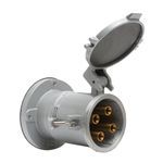 Wiring Device-Kellems HBL® Insulgrip® HBL5200RS1WR Grounding Style 1 Reversed Single Flanged Standard Pin and Sleeve Receptacle, 600 VAC, 200 A, 4 Poles, 5 Wires, Black/Gray