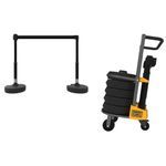Banner Stakes PL4000-B PLUS Cart Package, Blank Black Banner, Includes: 1 Cart, 5 PLUS Stanchions, 5 PLUS Banner Heads, 5 PLUS Bases, Belt Length 15 ft, Suitable for Indoor/Outdoor Use