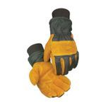 Caiman® 1352-5 Gloves With Polyester Back, Cut and Sewn, Keystone Thumb Style, L, Cowhide Leather Palm, Brown, Elastic Cuff, Resists: Water/Wind, Heatrac® Lining