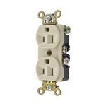 Wiring Device-Kellems HBL® HBL5242I Compact Duplex Extra Heavy Duty Self-Grounding Standard Traditional Straight Blade Receptacle, 125 VAC, 15 A, 2 Pole, 3 Wires, Ivory