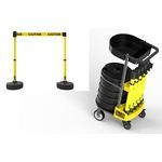 Banner Stakes PL4001T PLUS Cart Package with Tray, Yellow "Caution" Banner, Includes: 1 Cart, 5 PLUS Stanchions, 5 PLUS Banner Heads, 5 PLUS Bases, 1 Accessory Tray, Belt Length 15 ft, Suitable for Indoor/Outdoor Use