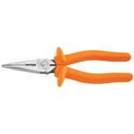 Klein® D203-8-INS Standard Long Nose Plier, Knurled Jaw, 2.313 in Jaw Length, 1 in Jaw Width, Steel Jaw, 8.91 in OAL, 1/8 in Tip Width, Cutter Included: Yes, No Non-Sparking, Wire Stripper Included: Yes