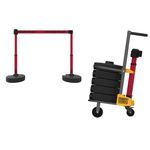 Banner Stakes PL4012 PLUS Cart Package, Red "Stay Behind The Line" Banner, Includes: 1 Cart, 5 PLUS Stanchions, 5 PLUS Banner Heads, 5 PLUS Bases, Belt Length 15 ft, Suitable for Indoor/Outdoor Use