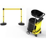 Banner Stakes PL4000-YT PLUS Cart Package with Tray, Blank Yellow Banner, Includes: 1 Cart, 5 PLUS Stanchions, 5 PLUS Banner Heads, 5 PLUS Bases, 1 Accessory Tray, Belt Length 15 ft, Suitable for Indoor/Outdoor Use