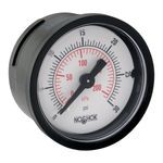 NOSHOK 15-110-100-psi/kPa-PMC 1-1/2" Acrylonitrile Butadiene Styrene (ABS) Case, Copper Alloy Internals, 100 psi/kPa, 1/8" National Pipe Thread (NPT) Back Connection Pressure Gauge with Steel Panel Mount Clamp