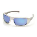 Pyramex® SW5665D Goliath® Safety Glasses, Scratch-Resistant Lens Coating, Ice Blue Mirror Lens, White Frame, Plastic Frame, Polycarbonate Lens, Specifications Met: ANSI Z87.1