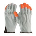 PIP® 68-163HV/L Standard Grade General Purpose Gloves, Drivers, L, Top Grain Cowhide Leather Palm, Top Grain Cowhide Leather, Hi-Viz Orange/Natural, Slip-On Cuff, Uncoated Coating, Resists: Abrasion, Unlined Lining, Keystone Thumb