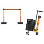 Banner Stakes PL4000-O PLUS Cart Package, Blank Orange Banner, Includes: 1 Cart, 5 PLUS Stanchions, 5 PLUS Banner Heads, 5 PLUS Bases, Belt Length 15 ft, Suitable for Indoor/Outdoor Use
