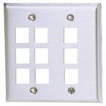PREMISE WIRING SSF209 Rear Load Faceplate, 2 Gangs, 9 Ports, Threaded Mount, Stainless Steel
