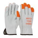 PIP® 68-162HV/XXL Economy Grade Driver's Gloves, Driver/Cut and Sewn, Keystone Thumb Style, 2XL, Top Grain Cowhide Leather Palm, Nylon/Top Grain Cowhide Leather, Black/Hi-Viz Orange/Natural, Slip-On Cuff, Resists: Abrasion