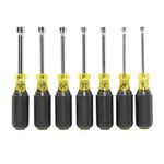 Klein® 65160 Nut Driver Set, Measurement System: Metric, 5 to 10 mm Size, 7 Piece, 6-3/4 in OAL, Cushion Grip Handle, Steel, Polished Chrome, Specifications Met: ASME/ANSI Specified