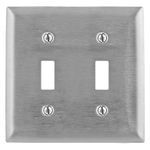 Bryant Electric SS2 Standard Wallplate, 2 Gangs, 4.5 in H x 4.6 in W, 302/304 Stainless Steel