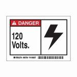 Brady® 86784 Rectangle Self-Adhesive Machine/Equipment Label, 3-1/2 in L x 5 in W, Legend: DANGER 120 Volts, Black/Red on White Legend/Background, B-302 Polyester, 5 Labels