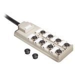 Allen-Bradley 898D-P58PT-B15 Connection System, DC Micro QD (M12), Standard Material, PNP LEDs, 5 pins, 8 port, Parallel  1 input/port, Ports on Top of Box, Cable,  Black,  Unshielded,  , 15 meters, No Pins