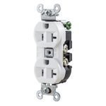 Wiring Device-Kellems Hubbell-Pro™ 5362W Duplex Heavy Duty Self-Grounding Traditional Straight Blade Receptacle, 125 VAC, 20 A, 2 Pole, 3 Wires, White
