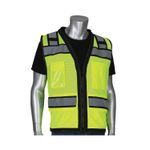 PIP® 302-0800D-LY/L 302-0800D 2-Tone Tech-Ready Surveyors Vest, L, Hi-Viz Lime Yellow, Polyester Mesh, Zipper Closure