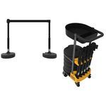 Banner Stakes PL4000-BT PLUS Cart Package with Tray, Blank Black Banner, Includes: 1 Cart, 5 PLUS Stanchions, 5 PLUS Banner Heads, 5 PLUS Bases, 1 Accessory Tray, Belt Length 15 ft, Suitable for Indoor/Outdoor Use