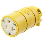 Wiring Device-Kellems Elastogrip® HBL1533 Dusttight Female Grounding Standard Straight Blade Connector, 125 VAC, 20 A, 2 Pole, 3 Wires, Yellow