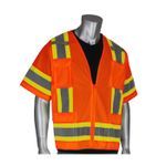 PIP® 303-0500-OR/6X 2-Tone High Visibility Surveyors Vest, 6XL, Hi-Viz Orange, Polyester Mesh/Solid Tricot, Zipper Closure, 11 Pockets, ANSI Class: Class 3, ANSI 107 Class 3 Type R3