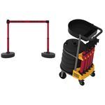 Banner Stakes PL4010T PLUS Cart Package with Tray, Red "Restricted Area" Banner, Includes: 1 Cart, 5 PLUS Stanchions, 5 PLUS Banner Heads, 5 PLUS Bases, 1 Accessory Tray, Belt Length 15 ft, Suitable for Indoor/Outdoor Use