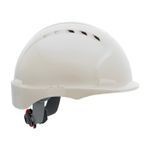 JSP® 280-EV6151SV-10 Evolution® 6151SV Deluxe Short Brim Vented Hard Hat, SZ 6-5/8 Fits Mini Hat, SZ 8 Fits Max Hat, HDPE, 6-Point Polyester Strap Suspension, ANSI Electrical Class Rating: Class C, ANSI Impact Rating: Type I, Wheel Ratchet Adjustment