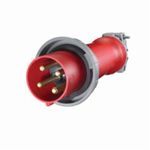 Wiring Device-Kellems HBL4100P7W 3-Phase Male Watertight Standard Pin and Sleeve Plug, 480 VAC, 100 A, 3 Pole, 4 Wires, Red