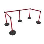 Banner Stakes PL4595 PLUS Barrier Set X5, Red "Stay Behind the Line", Includes: 5 PLUS Stanchions, 5 PLUS Bases, 4 PLUS Banner Head, 1 PLUS Receiver Head, Belt Length 15 ft, Suitable for Indoor/Outdoor Use