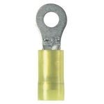 Panduit® Pan-Term® PNF10-10R-L Insulated Ring Terminal, 12 to 10 AWG Conductor, 1.06 in L, Insulation Grip Sleeve/Serrated Barrel, Copper, Yellow