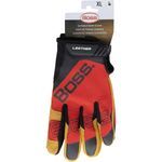 Boss® 120-ML1350T/XXL 120-ML1350T Gloves, XXL, Leather Palm, Red, Slip-On Cuff, Uncoated Coating, Resists: Abrasion, Spandex® Lining