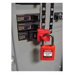 Brady® 104106 Clamp-On Circuit Breaker Lockout, For Use With: Circuit Breaker, 1 Padlock Maximum, 0.31 in Padlock Shackle Maximum Diameter, Polypropylene, Red