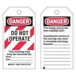 Brady® 65520 Rectangular Lockout Tagout Tag, 5-3/4 in H x 3 in W, Black/Red on White Legend/Background, 3/8 in Hole, B-837 Polyester