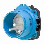 MELTRIC DECONTACTOR™ 63-38142 DSN30 Switch Rated Male Inlet With Ground, 347/600 VAC, 30 A, 2 Pole, 3 Wires, Blue