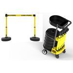 Banner Stakes PL4005T PLUS Cart Package with Tray, Yellow "Cleaning in Progress" Banner, Includes: 1 Cart, 5 PLUS Stanchions, 5 PLUS Banner Heads, 5 PLUS Bases, 1 Accessory Tray, Belt Length 15 ft, Suitable for Indoor/Outdoor Use