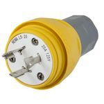 Wiring Device-Kellems Twist-Lock® HBL26W47 Non-Shrouded Watertight Locking Plug, 125 VAC, 20 A, 2 Pole, 3 Wires, Yellow