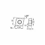 Kennametal® CPMT2151FP High Performance Screw-On Turning Insert, CPMT Insert, Material Grade: M, P, 80 deg Diamond Shape, Positive Rake, Carbide, Manufacturer's Grade: KCM25