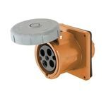 Wiring Device-Kellems HBL460R12W Female Heavy Duty Single Flanged Watertight Pin and Sleeve Receptacle, 125/250 VAC, 60 A, 3 Poles, 4 Wires, Orange