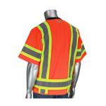 PIP® 303-0500-OR/6X 2-Tone High Visibility Surveyors Vest, 6XL, Hi-Viz Orange, Polyester Mesh/Solid Tricot, Zipper Closure, 11 Pockets, ANSI Class: Class 3, ANSI 107 Class 3 Type R3