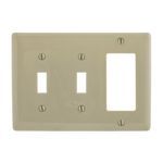 Wiring Device-Kellems NPJ226I Mid-Size Combination Wallplate, 3 Gangs, 4.88 in H x 6.75 in W x 0.25 in D, Nylon, Ivory