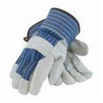 PIP® 82-7763-M Silver 82-7763 A/B-Grade Men's Work Gloves, Gunn Cut/Wing Thumb Style, M, Split Cowhide Leather Palm, Split Cowhide Leather, Blue/Gray/Green, Rubberized Safety Cuff, Uncoated Coating, Resists: Heat and Water, Cotton Lining